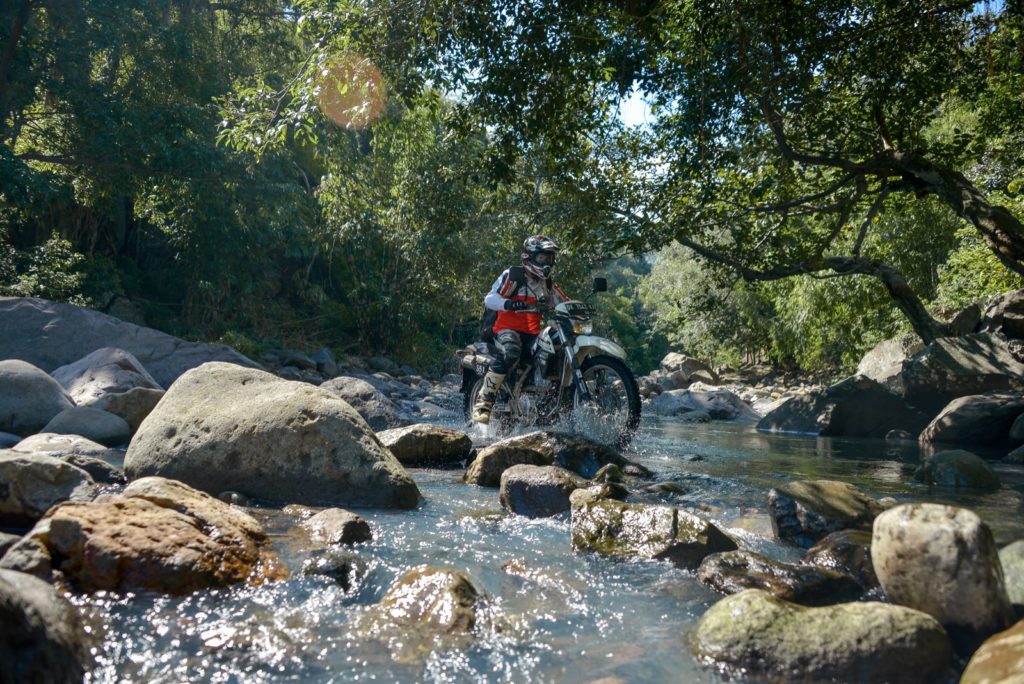 Crossing The Water in a small river in the Flores jungle