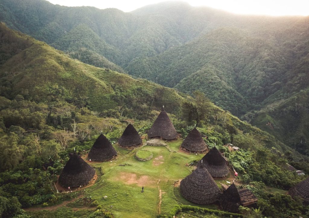 Aerial view of Wae Rebo village with a DJI drone
