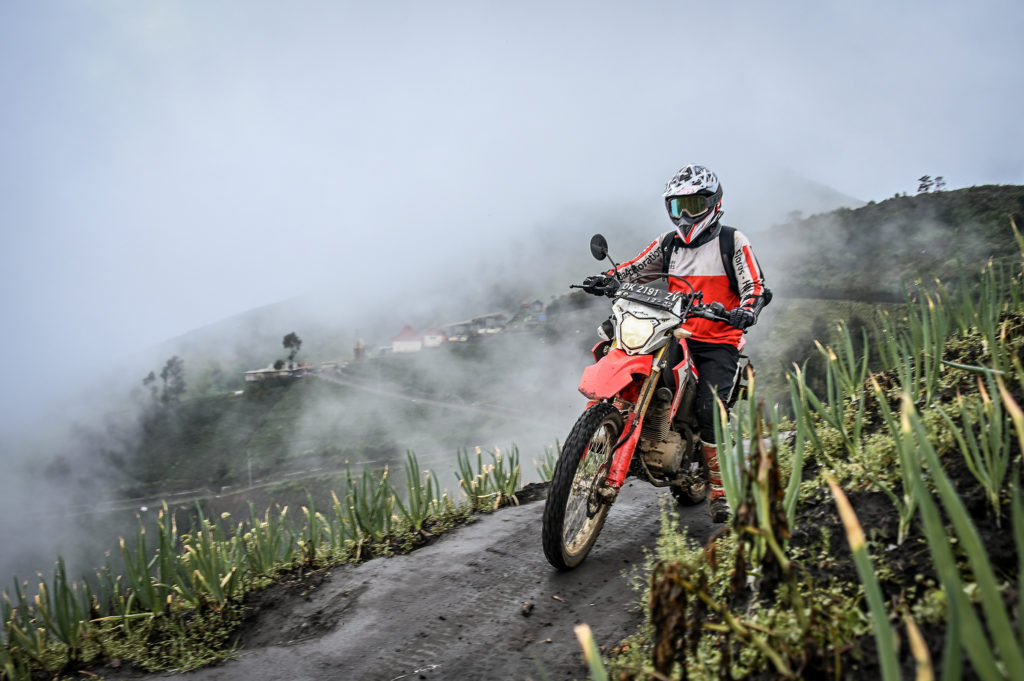 Riding through the Bromo farming area on the outside of the crater