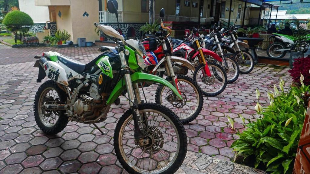 Dirt Bike Line Up in front of the local guesthouse inside the Wurung crater