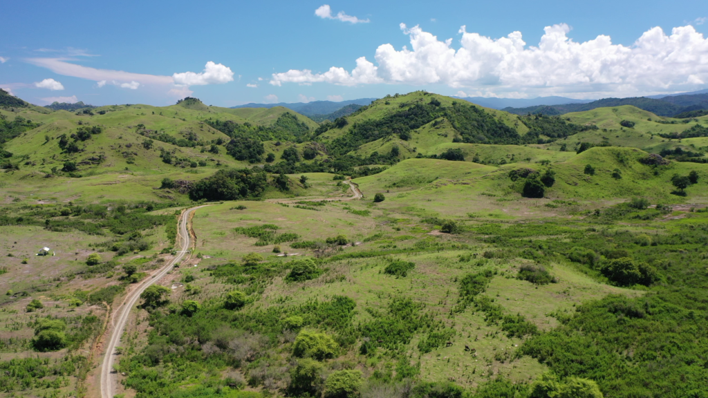 Labuan bajo mountain trails in Flores leading south past Rinca and Komodo islands